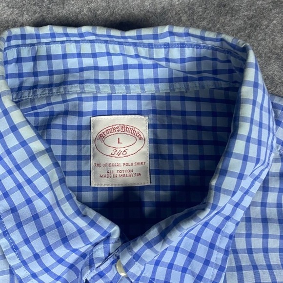 Brooks Brothers Mens Button Down Shirt Blue Gingham Check Long Sleeve Size L 346 - Picture 4 of 7